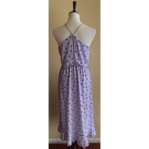 Lush Womens Polka Dot Crepe Asymmetrical Ruffle Trim Halter Wrap Dress Size S - Picture 12 of 12